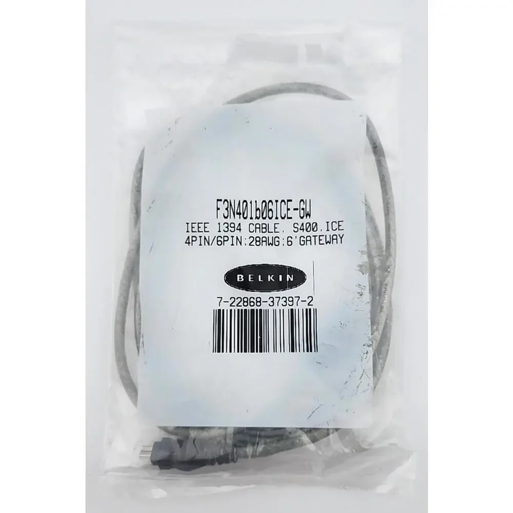 Belkin IEEE 1394 FireWire Cable S400 ICE 4‑Pin to 6‑Pin 28AWG – 6ft – NEW SEALED